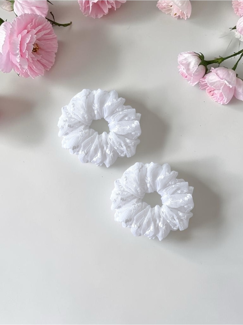 White Scrunchie Hair Ties - Set of 2